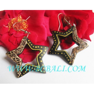 Wooden Painting Earrings Star Design